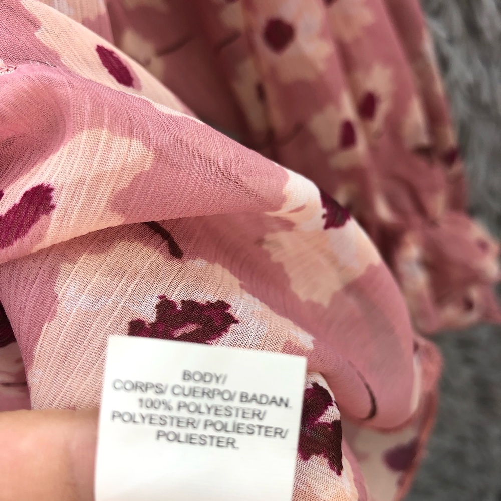 Lucky Brand Blouse Womens Small Floral Balloon Sleeves Ruffle Edge Pink Keyhole - Picture 8 of 13